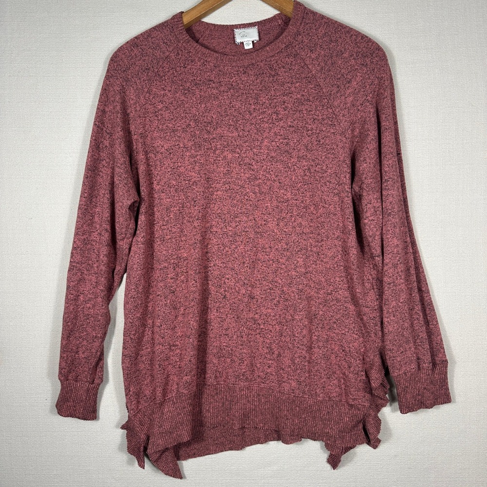 Postcard Ruffle Side Knit Top Womens Medium Burgundy Excellent Raglan Pullover